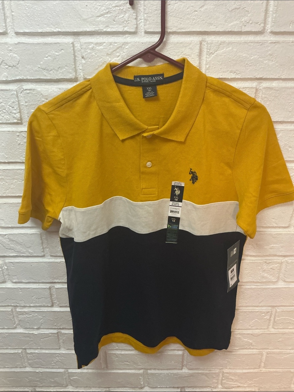 US Polo Association. Navy,Mustard and White Short Sleeve Boys Polo Sz XXL 18 NEW